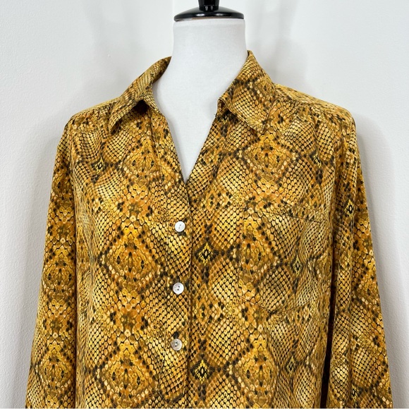 Style & Co | Mustard Yellow Snake Snakeskin Print Long Sleeve Button Up Blouse